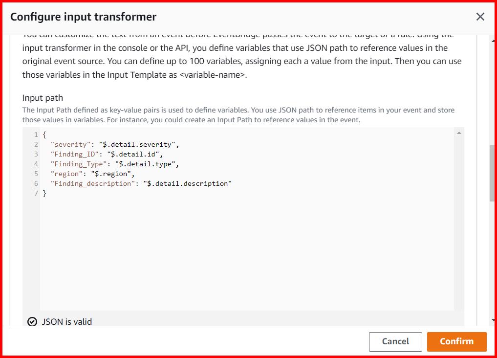 Picture showing pasting the input transformer json
